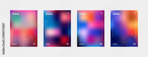 Collection of abstract futuristic poster designs featuring colorful gradient backgrounds, blurred liquid textures, creative templates for modern web and print applications.