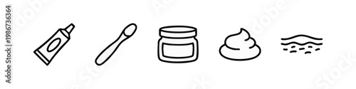 Outline Icons: Toothpaste Tube, Spoon, Jar, Cream Swirl, and Skin Layers