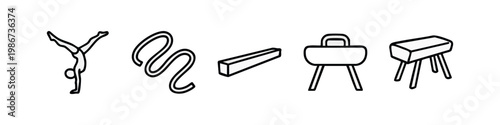 Outline Icons: Gymnast, Ribbon, Beam, Pommel Horse, and Vaulting Box