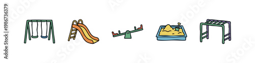 Playground Icons: Swing Set, Slide, Seesaw, Sandbox, and Climbing Frame