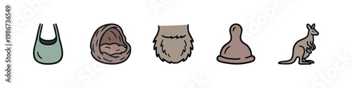 Kangaroo icons: pouch, mother, joey, fur, baby