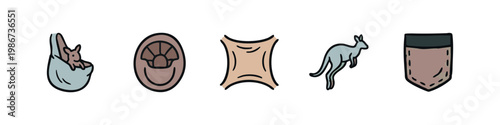 Kangaroo icons: pouch, mother, joey, legs, skin, pocket