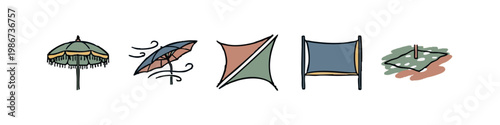 Εκτύπωση καμβά Outdoor Shade and Wind Icons: Umbrella, Tassel, Wind, Sail Shade, Post