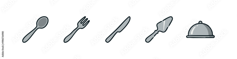 Fototapeta premium Hand-Drawn Cutlery and Food Cover on White Background