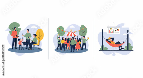 Man and Kid at BBQ Fun Fest plus Rest in Park on Labor Day Holiday