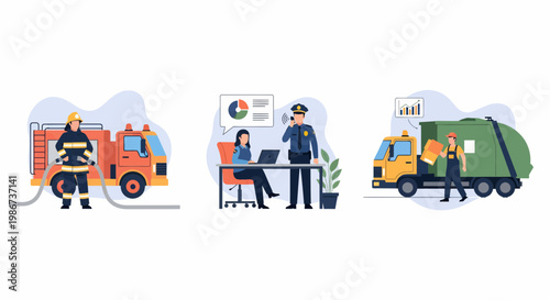 Public safety workers like firefighters police officers and garbage collectors provide essential municipal services to keep the city running