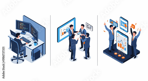 IT dev work team meet and win big data growth profit goal fast up now