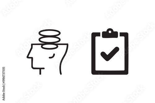 Brain And Task Completion Icons For Cognitive And Therapy Concepts