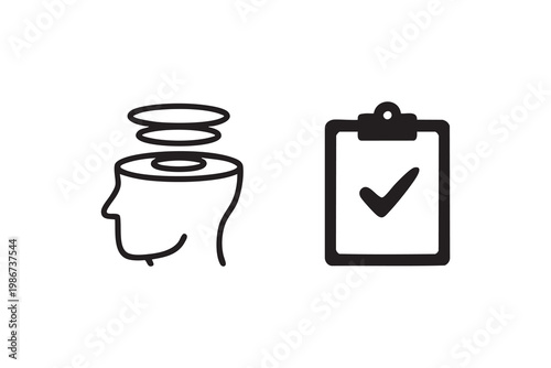 Mind And Checklist Icons Set For Productivity And Mental Health