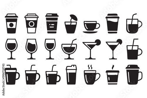 Beverage And Cocktail Icon Set For Bar And Hospitality Use