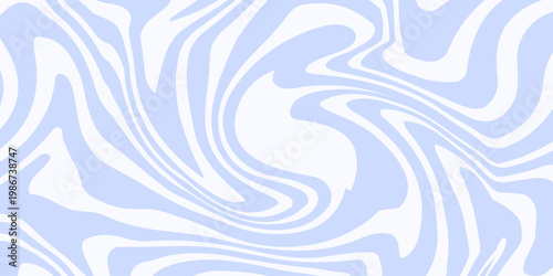 Abstract horizontal twisted background with distorted waves. Trendy vector illustration in style retro 60s, 70s. Blue colors