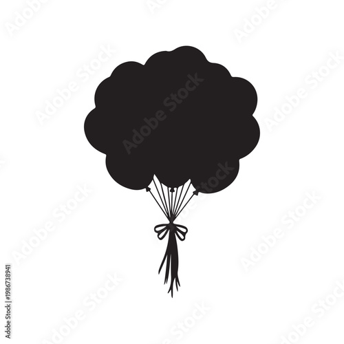 round balloon bunch silhouette tied ribbon floating celebration carnival amusement park festive decoration birthday party romantic event greeting card t shirt print invitation poster graphic printable