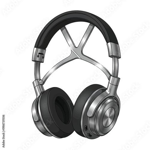 Over-ear headphones with metallic frame and cushioned ear cups on a plain background.