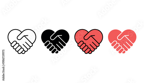 Helping hand icons set hand with heart handshake symbols vector illustration for charity support cooperation and humanitarian design concepts