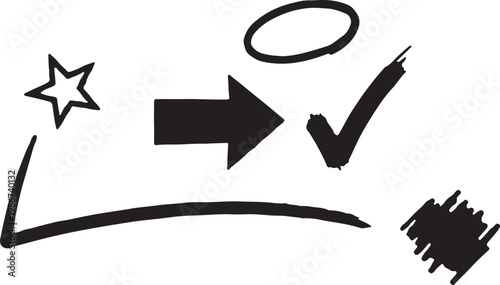 Black Marker Doodles - Check Mark, Star, Arrow, and Circle Symbols