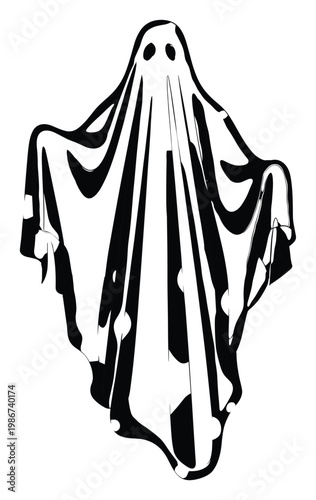 Black and white abstract ghost figure with flowing spectral lines perfect for Halloween spooky party invitations and seasonal graphic projects