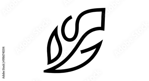 Minimalist leaf logo icon, black line art foliage symbol, modern organic botanical vector illustration, eco-friendly nature brand identity element