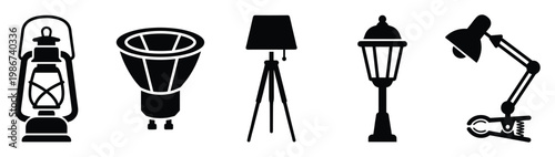 Diverse collection of lighting fixtures including traditional lanterns, modern downlights, elegant floor lamps, classic streetlights, and functional desk lamps for various interior and