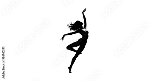 Graceful ballet dancer silhouette vector, elegant woman performing contemporary dance pose, artistic female performer in motion on white background