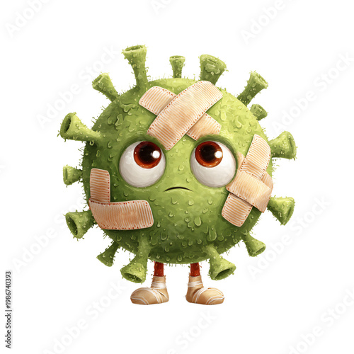 Cartoon Virus with Band-aids Isolated on Transparent Background for Medical Concepts