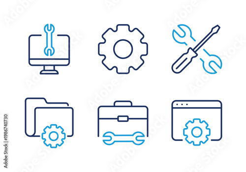System Repair and Configuration thin line icon set. Minimal web icons