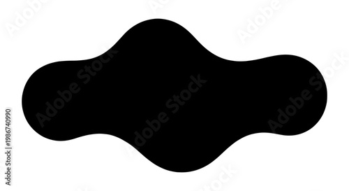 Abstract black liquid blob vector, organic fluid shape silhouette, minimalist amoeba ink blot, curved asymmetrical splash element for graphic design