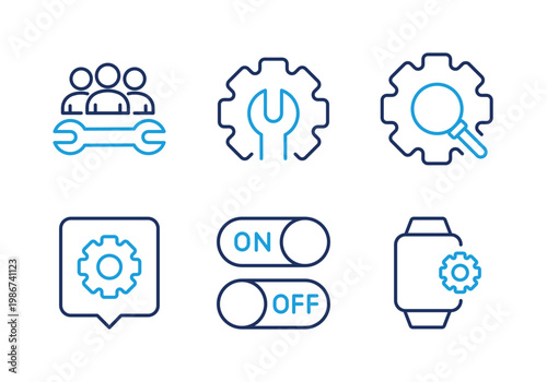 Technical Management and Control thin line icon set. Minimal web icons