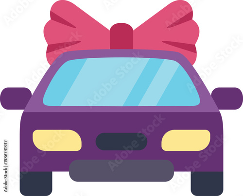 Purple car with a red bow on top, representing a celebratory luxury present
