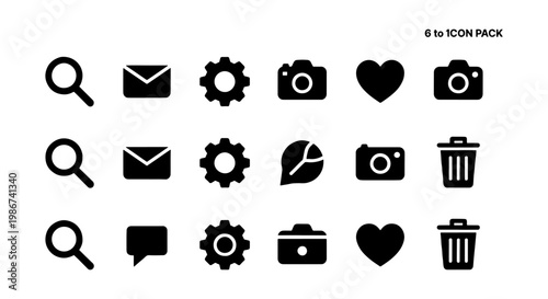Minimalist black solid icon set, 8 to 1icon pack vector collection, essential web and mobile interface symbols for digital application design