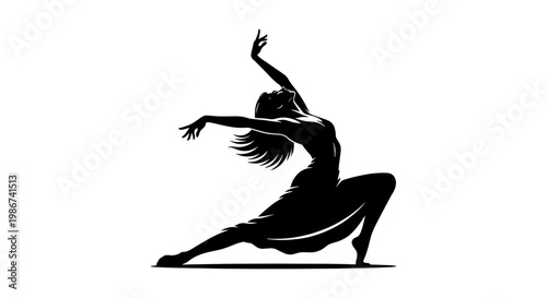 Graceful ballet dancer silhouette, expressive female contemporary dance vector, elegant woman performer in artistic pose, black and white minimalist art
