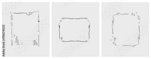 Quadro su tela Hand drawn vector abstract outline,graphic,line celebration ornament party frames set in drawing elegant style