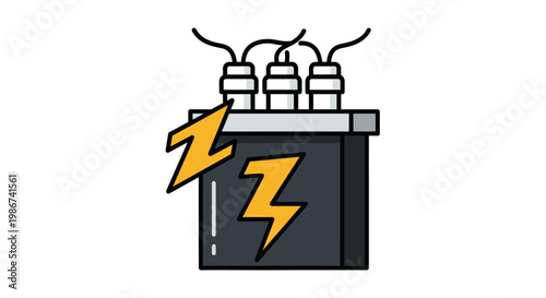 Modern Electrical Transformer Vector Icon with Lightning Bolts Representing Power Supply, High Voltage, and Energy Distribution