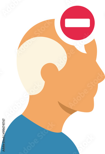 Senior head with a red stop sign in a thought bubble representing memory decline