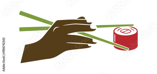 Contemporary design of chopsticks picking sushi.