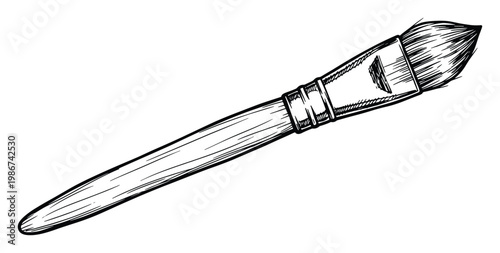 Hand drawn sketch of a paint brush perfect for applications related to painting, drawing, schooling, and artistic projects requiring an authentic, stylized tool representation.