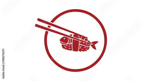 Artistic depiction of chopsticks carrying sushi.