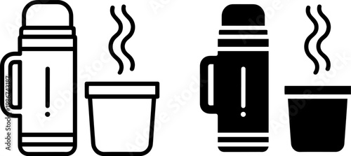 Comparison of hot beverages from a thermos and a mug in two different styles