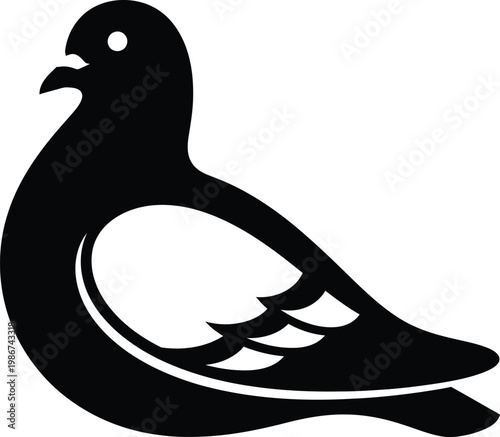 Black silhouette of a pigeon bird with stylized wing feathers dove