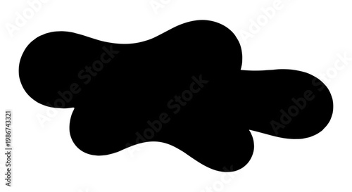 Organic liquid splash silhouette, black abstract blob vector, fluid amoeba shape for graphic design, minimalist ink blot element on white background