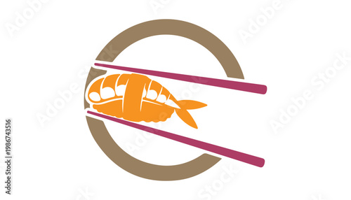 Simple illustration of sushi held by chopsticks.
