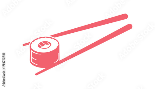 Minimal artwork showing chopsticks lifting sushi.