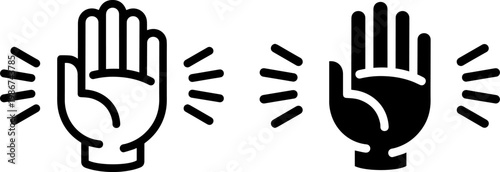 Contrast between a white and black hand with radiating light symbols