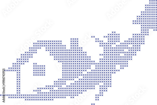 Real estate market growth chart with house icon and upward arrow, blue pixelated digital data visualization of property value increase, mortgage and housing sales success graph vector