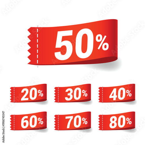 Red Curved Fabric Discount Label Set with Zig-Zag Edge, these assets are perfect for clearance sales, price-drop announcements, and seasonal marketing campaigns