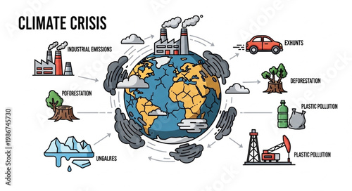 Climate Crisis Illustration - Global Warming and Environmental Impact.