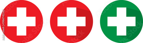 Three medical symbols with slight variations in color and shading