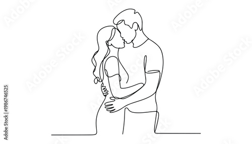 One continuous line illustration of an Romantic Couple , isolated on white background.