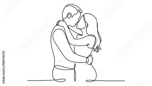 One continuous line illustration of an Romantic Couple , isolated on white background.