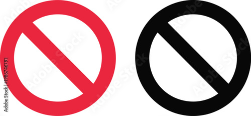 Prohibition sign icon, universal red and black stop symbol for restricted access no entry warning and safety regulation signage.