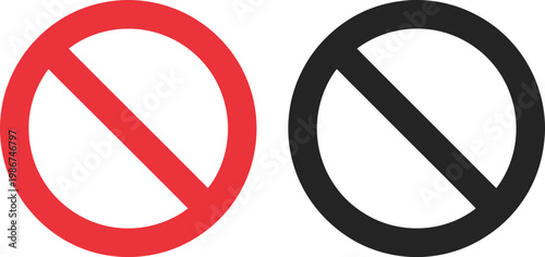 Prohibition sign icon, red and black no entry symbol indicating restriction stop warning and access control for safety signage design.